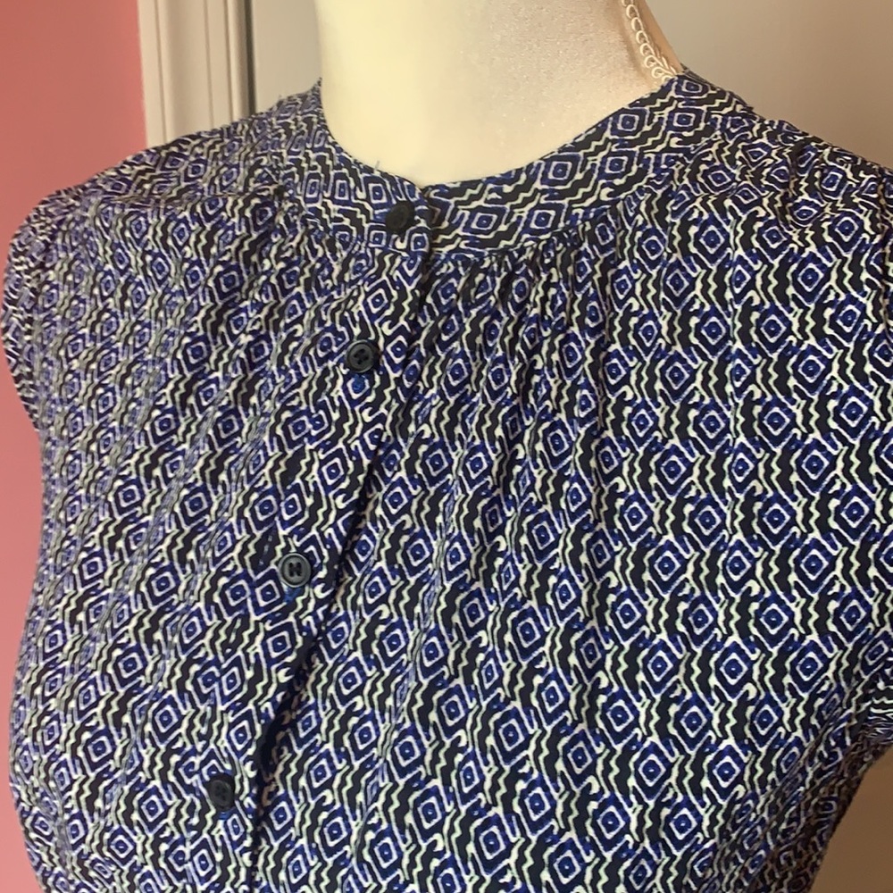 LOFT Aztec print mini sleeveless dress elastic waist buttoned front size XSP - Picture 2 of 10